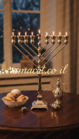חנוכיה חב"ד כסף טהור רגל פסים חלק  40 ס"מ