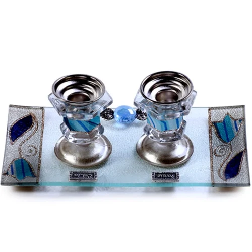 סט פמוטים לשבת וחג + מגש מלבני עיטור טוליפ
