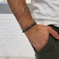 צמיד לגבר אופנתי אבני לברודוריט שחורות