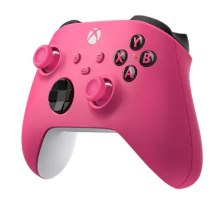 בקר משחק אלחוטי Microsoft Xbox Xser Deep Pink – בקר ורוד עמוק עם כפתורים שחורים וידיות אחיזה לבנות.