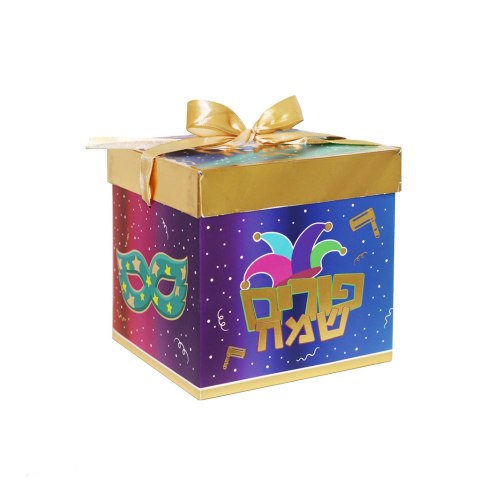 קופסת קרטון + מכסה פורים שמח 15*15*15 ס"מ