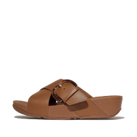 Fit Flop Lulu Resin Buckle Cross Slides פיט פלופ לולו אבזם קרוס חום