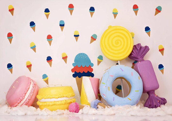 רקע בד | דונאטס סוכריות גלידות ועוגיות | צילום ילדים וקייק סמאש