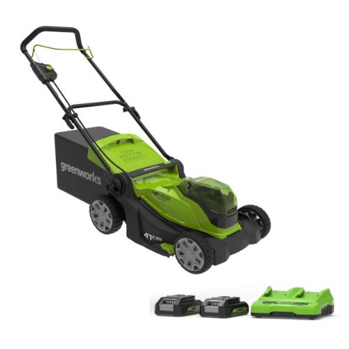 מכסחת דשא נטענת + שתי סוללות 2 אמפר ומטען כפול - GREENWORKS 99723 48V