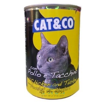 שימורים לחתול נתחי עוף והודו ברוטב 405 גרם CAT&CO