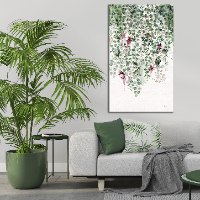 ציור על קנבס בסלון עלים עם פרחים
