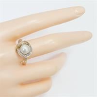 טבעת כסף מצופה זהב 9K משובצת פנינה לבנה  RG5989 | תכשיטי כסף | טבעות כסף