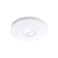 נקודת גישה Omada EAP613 AX1800 – פריט בודד מכשיר אלחוטי עגול לבן עם לוגו TP-Link ונורית כחולה נדלקת עם אלחוטית