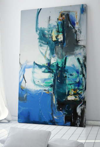 תמונת קנבס הדפס של ציור מופשט "אש כחולה" | תמונה לבית מודרני | תמונת קנבס לרוחב