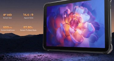 טאבלט קשיח Oukitel RT3 Pro 128GB 4GB RAM 4G – GPS טאבלט אחד מציג פרח במסך ונתונים על רקע נוף כהה