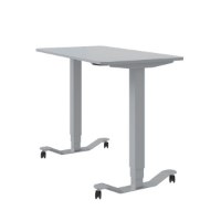 שולחן מתכוונן Keisar Grey – שולחן אפור יחיד בעל רגליים טלסקופיות וגלגלים על רקע לבן