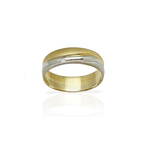 טבעת נישואין קלאסית מאט ומבריק מזהב צהוב ולבן 14 קאראט- דגם M103