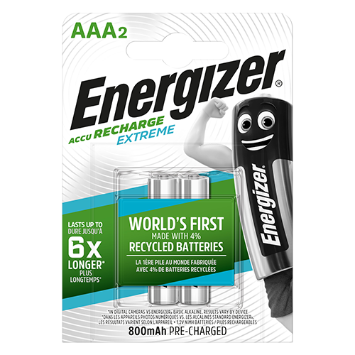 מארז 2 סוללות AAA נטענות 800 מא”ש Energizer Extreme