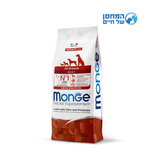 מונג כבש גורים 12 קג - MONGE ALL BREED PUPPY LAMB RICE 12KG