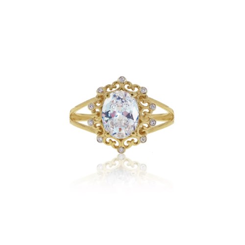 טבעת זהב בסגנון וינטאג' משובץ זרקון לבן ויהלומים 0.08 קראט
