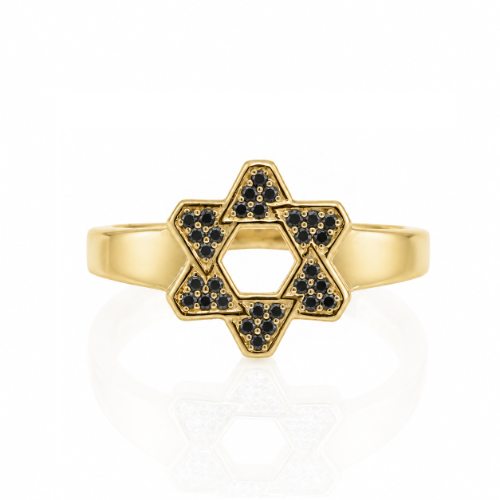 טבעת מגן דוד יהלומים שחורים