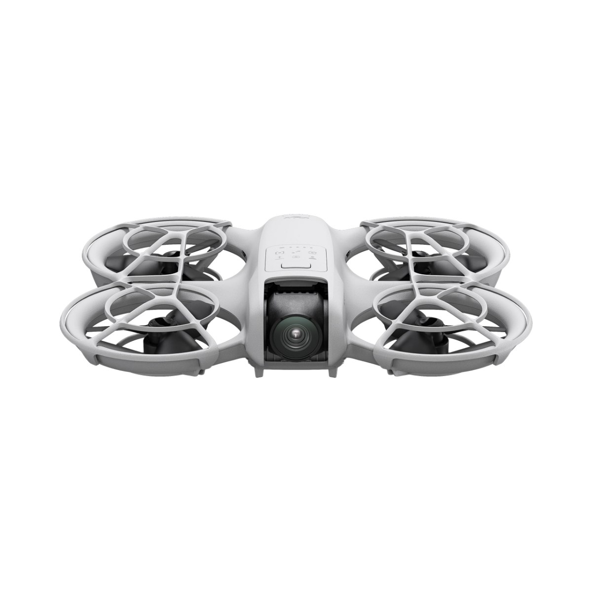 רחפן ללא שלט DJI Neo – 4K פריט יחיד בצבע אפור בהיר עם מצלמה קדמית על רקע לבן