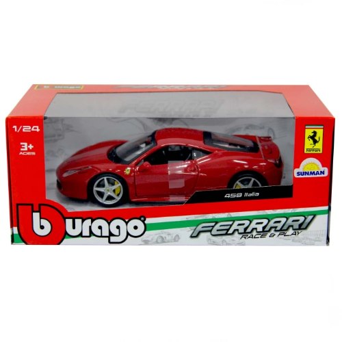 דגם מכונית בוראגו פרארי 458 איטליה אדומה Bburago Ferrari 458 Italia Red 1/24