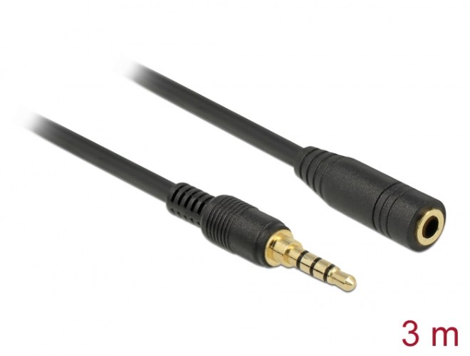 כבל מאריך אודיו Delock Stereo Jack Extension Cable 3.5 mm 4 Pin male to female 3 m