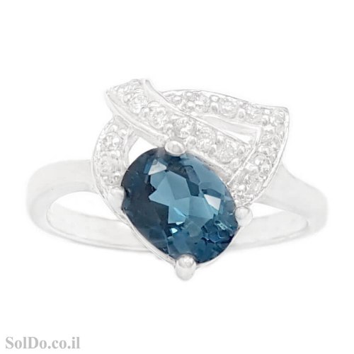 טבעת מכסף משובצת אבן טופז כחולה  ואבני זרקון RG6339 | תכשיטי כסף 925 | טבעות כסף