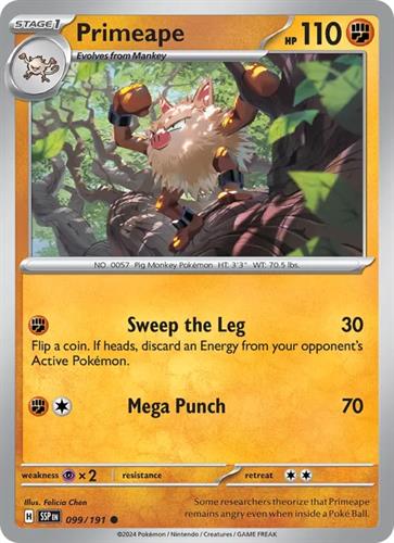 קלף בודד single פוקימון - primeape - Surging Sparks - 099/191