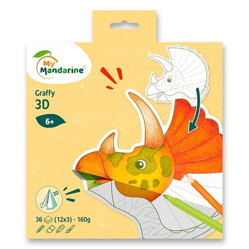 חוברת צביעה ספירלה 36 דפים גראפי - דינוזאורים  3D | מנדרין^