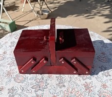 קופסת תפירה חדשה עץ "אקורדיון" מיניאטורית מעוצבת | נפתחת ל-3 קומות (גודל קומפקטי)