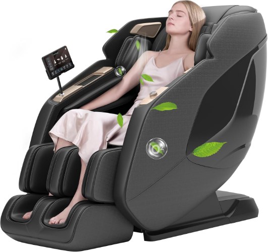 כיסא עיסוי גוף מלא Real Relax 4D – מסילת SL ללא כוח משיכה עם משטח מגע, טיהור יונים שליליים