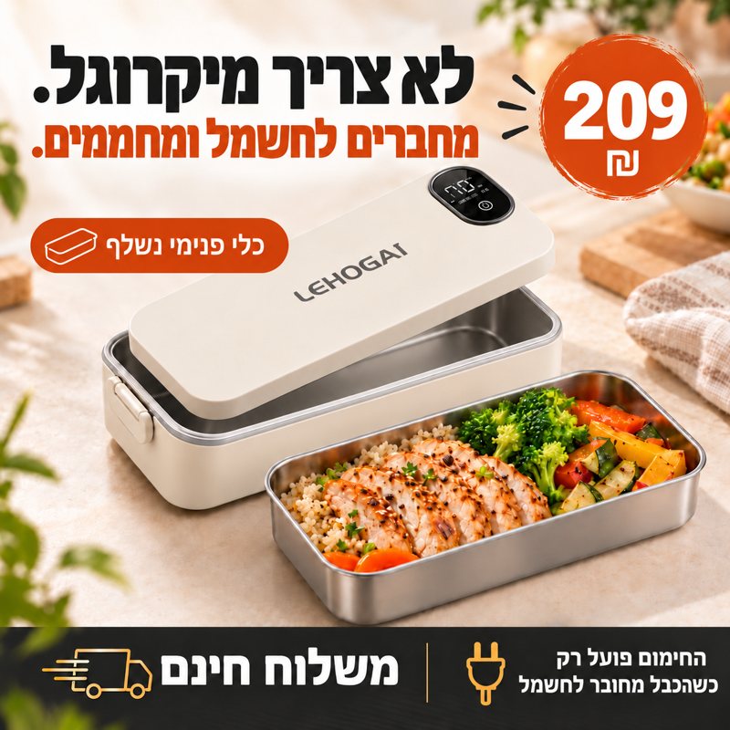 LunchGo קופסת אוכל מחממת בחיבור לחשמל