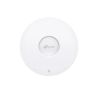 נקודת גישה Omada EAP613 AX1800 – Wi-Fi התקן עגול לבן עם לוגו tp-link ונורית חיווי כחולה בתחתית