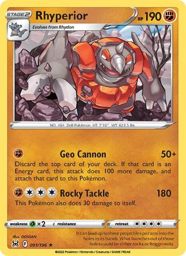 קלף בודד single פוקימון - rhyperior - Lost Origin - 091/196