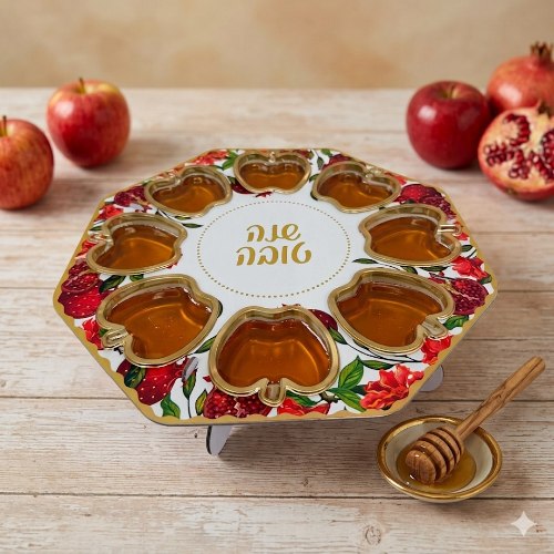 סטנד קרטון+ 8 צלוחיות בצורת תפוח שנה טובה רימונים
