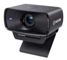 מצלמת רשת Elgato Facecam MK2 – מבט קדמי אלכסוני על המצלמה עם נורית חיווי כחולה