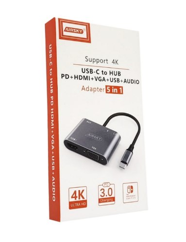 מתאם מולטימדיה - 5 ב-1 (טייפ-סי ל-PD,HDMI,VGA,USB,AUX)