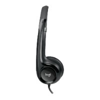 אוזניות Logitech H390 USB Retail – אוזניה שחורה בודדת עם לוגו Logitech נראית במבט צד על רקע לבן