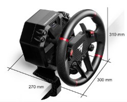 הגה מירוצים ודוושות Thrustmaster Ferrari T598 PS/PC – היחידה השחורה עם נגיעות אדומות מציגה את מידותיה