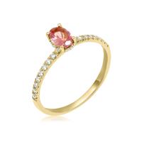 טבעת אירוסין זהב עם אבן חן טורמלין| טבעת יהלומים ואבן חן