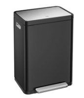 פח אשפה עם דוושה Eko X-Cube 45L – מבט חזיתי-צדדי על פח שחור מלבני עם דוושה ומכסה כסופים