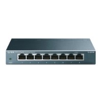 מתג שולחני 8 פורטים Tp-Link SG108 Gigabit – מציג את המתג בצבע אפור-כחלחל עם שמונה חיבורי רשת קדמיים ומחווני לד