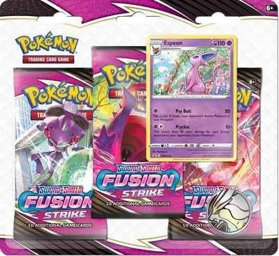 קלפי פוקימון בליסטר 3 בוסטרים Pokémon TCG: Sword & Shield Fusion Strike 3 Pack Blister Espeon Promo