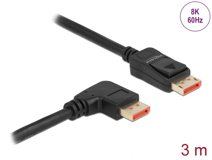כבל מסך Delock DisplayPort 1.4 HDR Cable 90° Right angled 8K 60 Hz 3 m