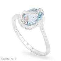 טבעת מכסף משובצת אבן טופז כחולה וזרקונים RG6142 | תכשיטי כסף 925 | טבעות כסף