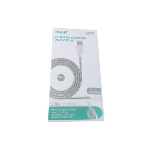 כבל לאייפון  1.5 מטר 3A ,כניסת usb.