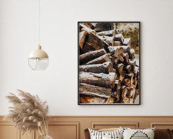 תמונת קנבס הדפס של בולי עץ "Warm Winter" |בודדת או לשילוב בקיר גלריה | תמונות לבית ולמשרד