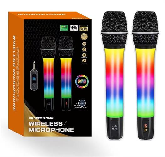 זוג מיקרופונים אלחוטיים נטענים - עם תאורת RGB