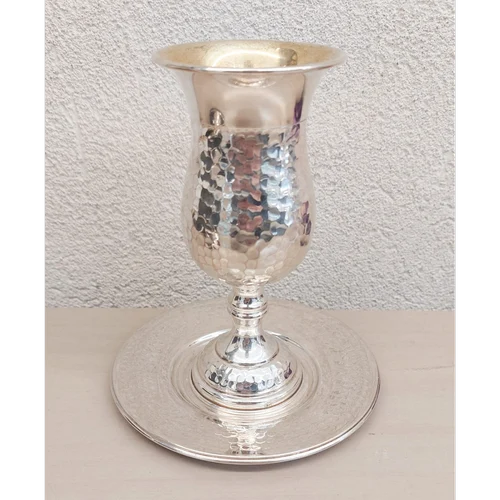סט גביע קידוש + תחתית מכסף טהור רקוע