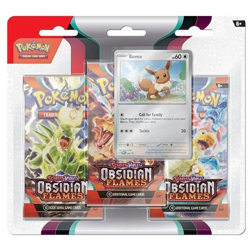 קלפי פוקימון בליסטר 3 חב' Pokémon TCG: Scarlet & Violet Obsidian Flames 3-Pack Blister Eevee