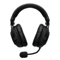 אוזניות גיימינג אלחוטיות צבע שחור Logitech Pro X3 Lightspeed – אוזניות שחורות עם מיקרופון גמיש מחובר מונחות על רקע לבן USB