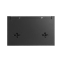 מתג 8 פורטים +Omada DS108GP PoE – תחתית המכשיר האפור כהה מציגה שני חריצי תלייה על רקע לבן