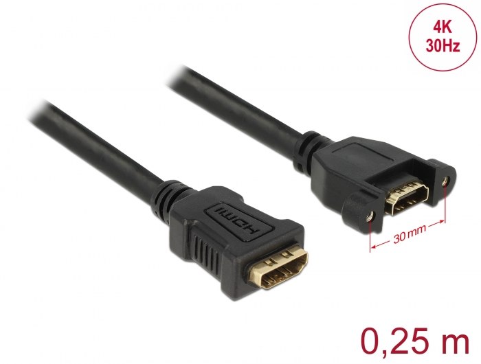 כבל מאריך לפאנל Delock Extension Cable HDMI Panel-Mount 4K 30 Hz 0.25 m